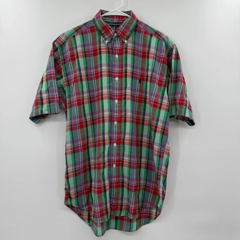 Polo Ralph Lauren Men's Blake Short Sleeve Green Red Button Up Shirt Size medium